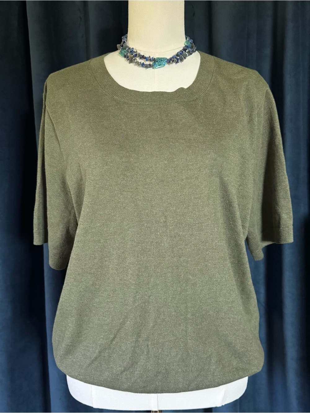 J. Crew Cotton Classic Olive Green Women's Knit Top Sweater Short Sleeve